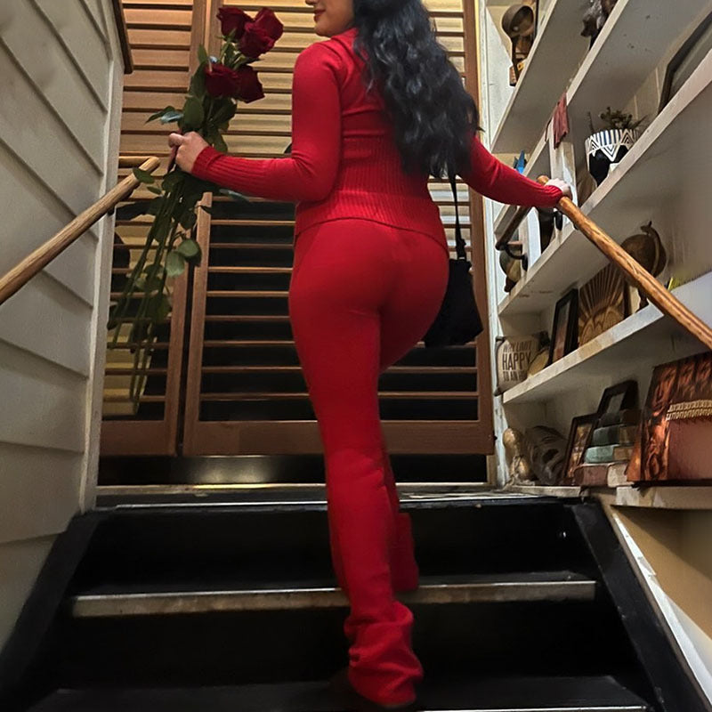 Women's Zip Hoodie & High-Waist Pants Set