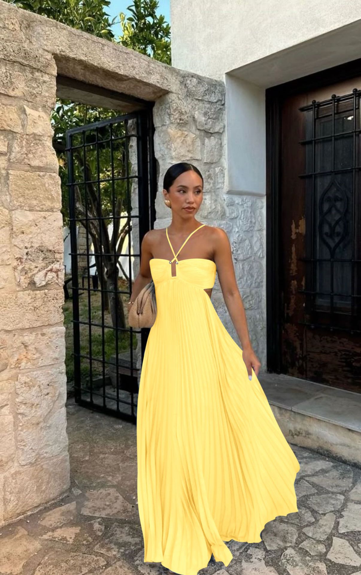 Pleated Sleeveless Halter Robe Dress
