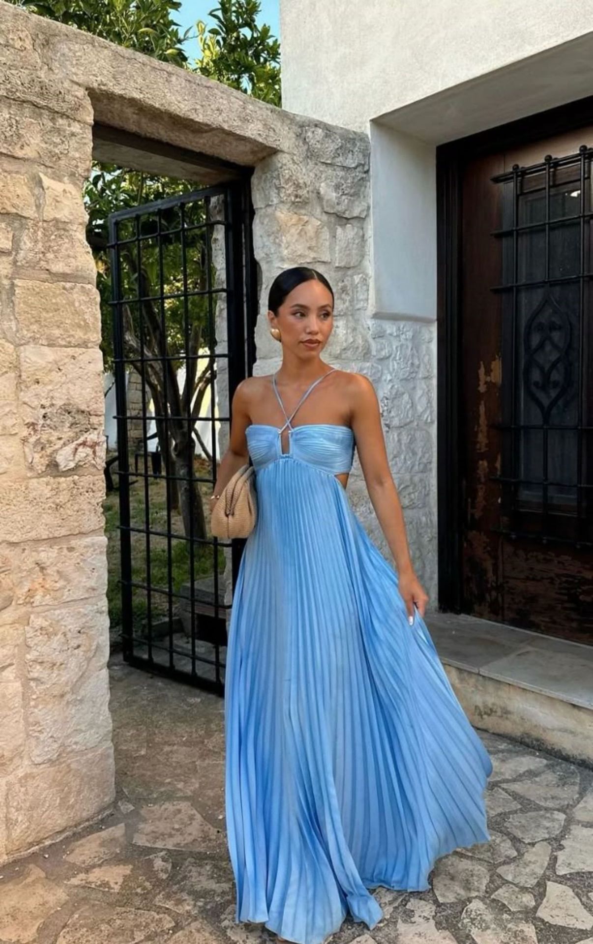 Pleated Sleeveless Halter Robe Dress