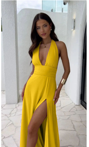 Halterneck backless Slit Dress Summer